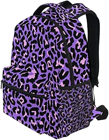 MNSRUU Student Travel School Backpack Neon Purple And Pink Leopard College Laptop Backpacks Business iPad Tablet Computer Bookbags for Adult Teen