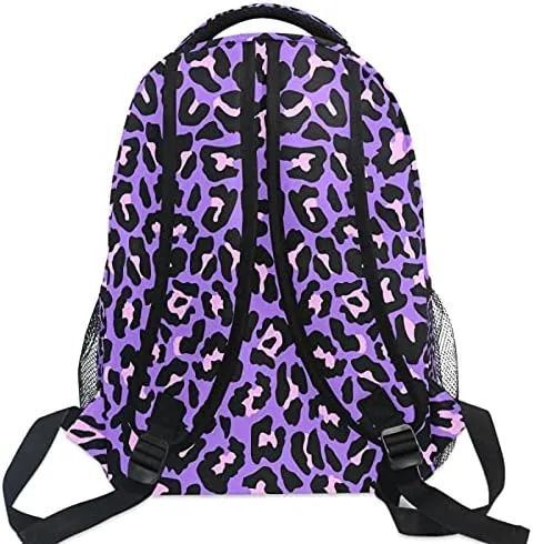 MNSRUU Student Travel School Backpack Neon Purple And Pink Leopard College Laptop Backpacks Business iPad Tablet Computer Bookbags for Adult Teen