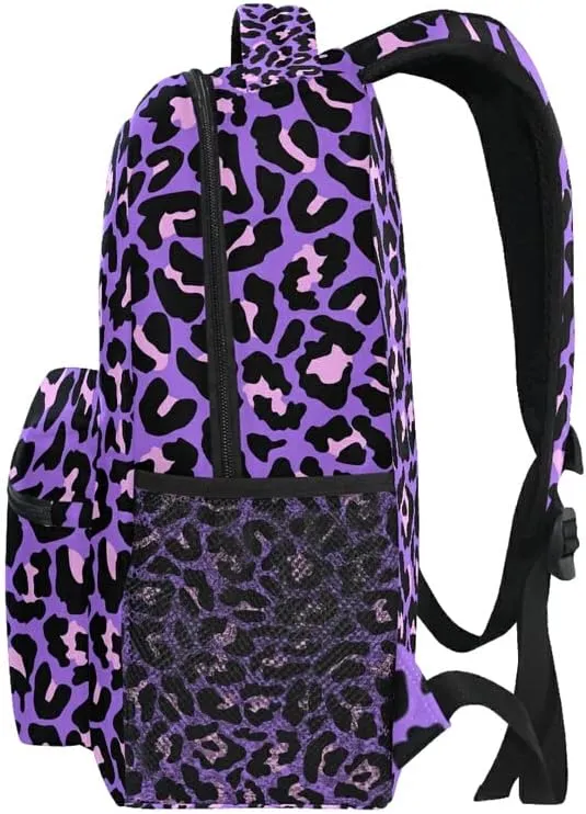 MNSRUU Student Travel School Backpack Neon Purple And Pink Leopard College Laptop Backpacks Business iPad Tablet Computer Bookbags for Adult Teen