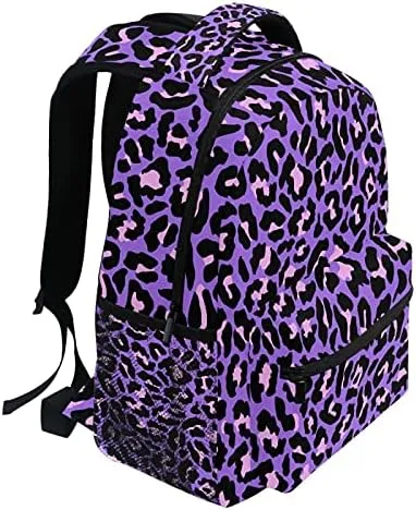 MNSRUU Student Travel School Backpack Neon Purple And Pink Leopard College Laptop Backpacks Business iPad Tablet Computer Bookbags for Adult Teen