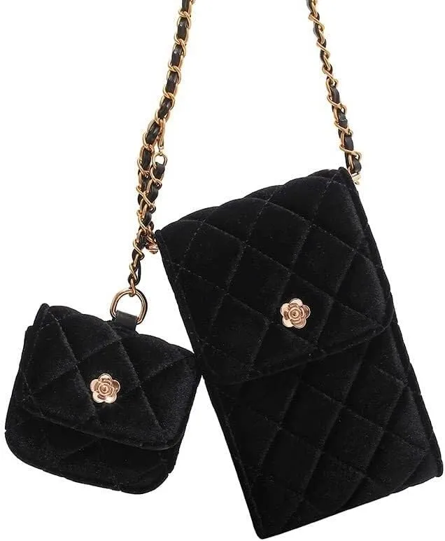 Mobile Phone Bag Diagonal Shoulder Bags Women's Velvet Rhombus Mini Letter Zero Purse Handbag