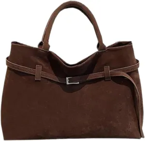 Modavo Suede Tote Bag,Faux Suede Bag Shoulder Hobo Bag Handbag,Women's Large Brown Top-Handle Work Handbag