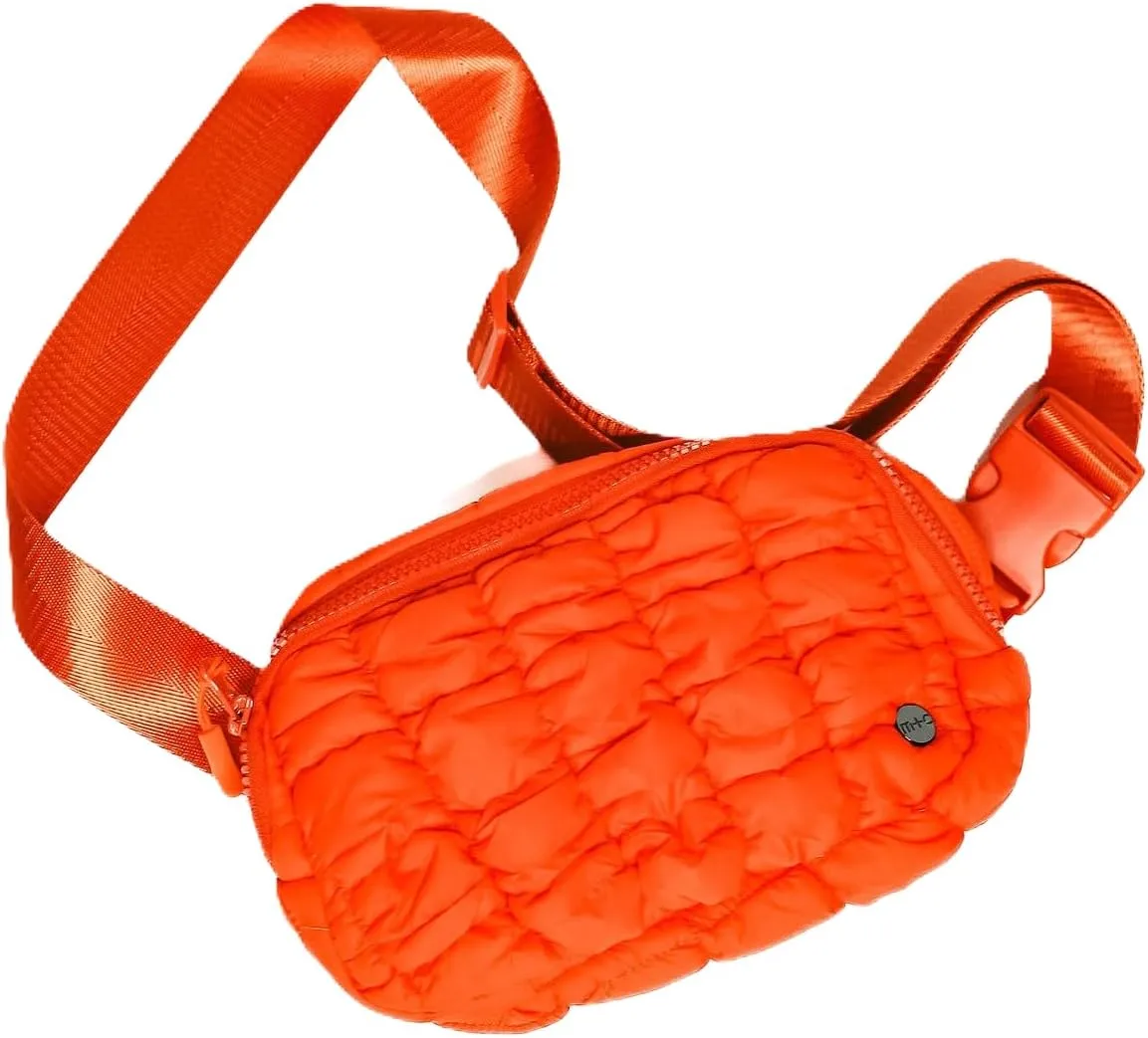 Modern Chic Belt Bag for Women - Atlas Quilted Belt Bag, Nylon Puffer Crossbody Bag with Pockets and Adjustable Strap (Vivid Orange)