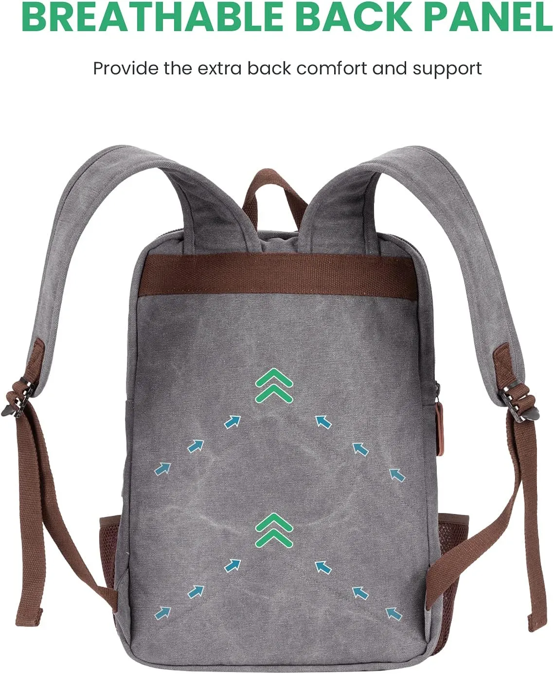 Modoker Vintage Backpack for Men Women, Canvas Bookpack Fits Most 15.6 Inches Computer and Tablets, Rucksack Backpack with USB Charging Port, Grey