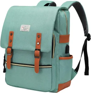Modoker Vintage Laptop Backpack for Women Men,Travel Backpacks with USB Charging Port Fashion Backpacks for Working Women Fits 15.6Inch Notebook, Green