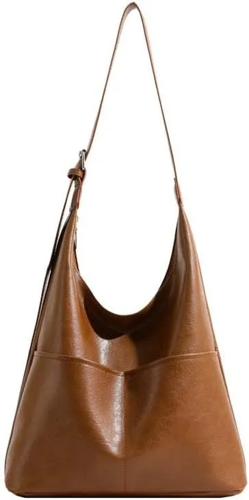 Molodo PU Leather Tote Bag for Women Slouchy Hobo Bag Casual Shoulder Bag Crossbody Bag Retro Soft Tote Handbag Purses