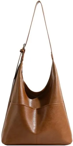 Molodo PU Leather Tote Bag for Women Slouchy Hobo Bag Casual Shoulder Bag Crossbody Bag Retro Soft Tote Handbag Purses