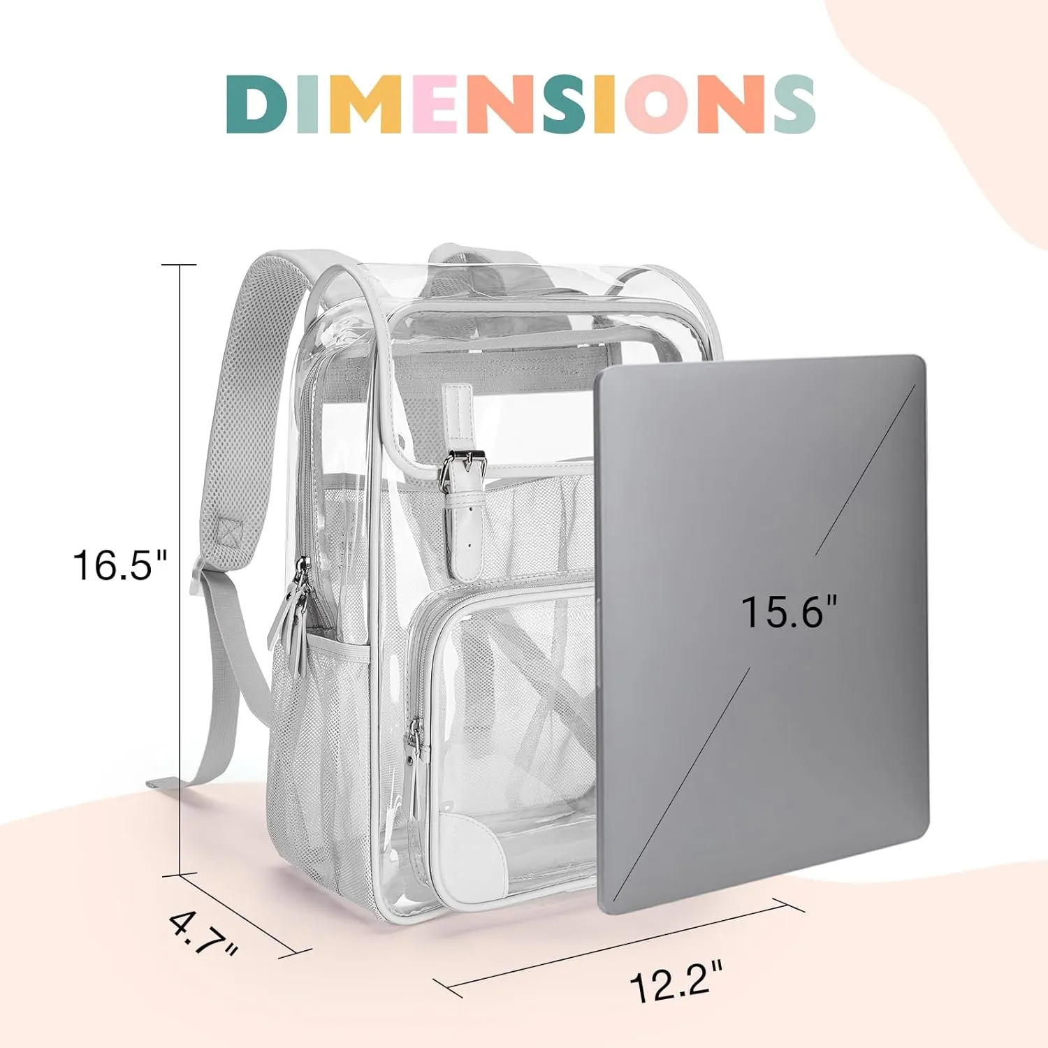 mommore Clear Backpack Heavy Duty Large Clear Backpacks for School Transparent PVC See Through Bag with Leather Trim