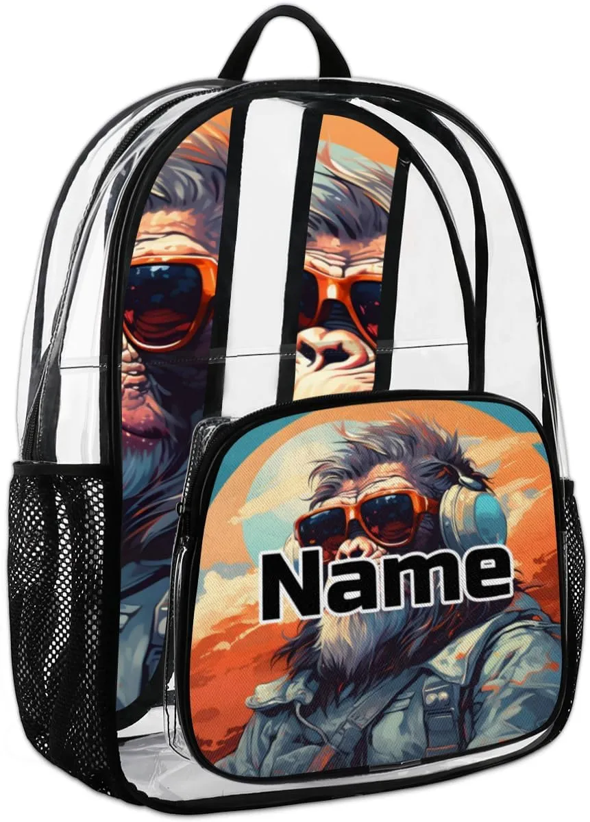 Monkey Gorilla Personalized Clear Backpack Custom Large Clear Backpack Heavy Duty PVC Transparent Backpack with Reinforced Strap
