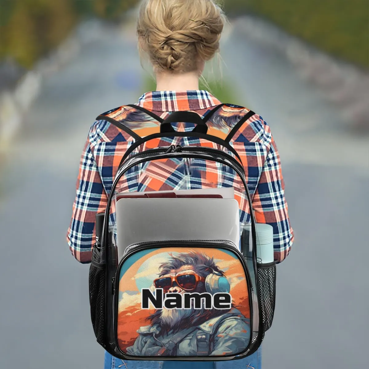 Monkey Gorilla Personalized Clear Backpack Custom Large Clear Backpack Heavy Duty PVC Transparent Backpack with Reinforced Strap