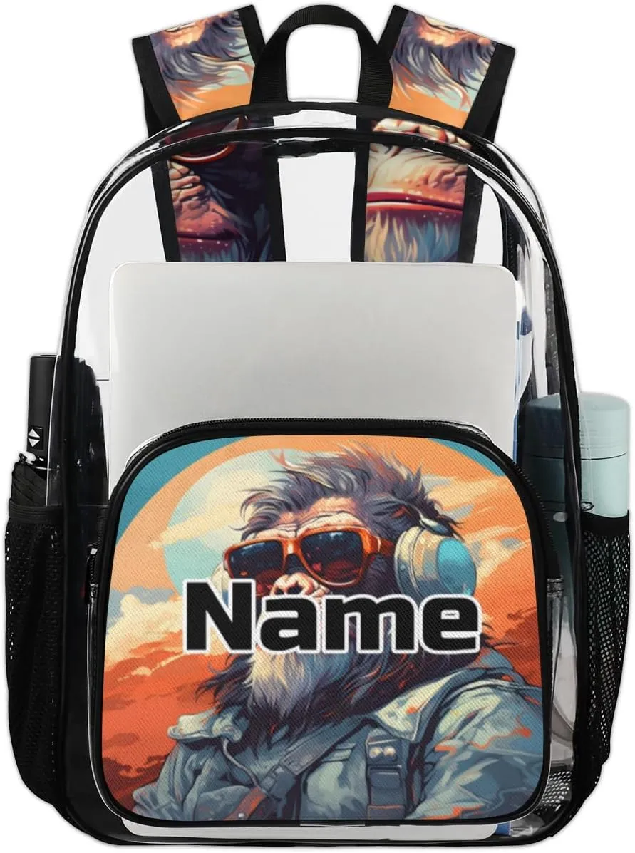 Monkey Gorilla Personalized Clear Backpack Custom Large Clear Backpack Heavy Duty PVC Transparent Backpack with Reinforced Strap