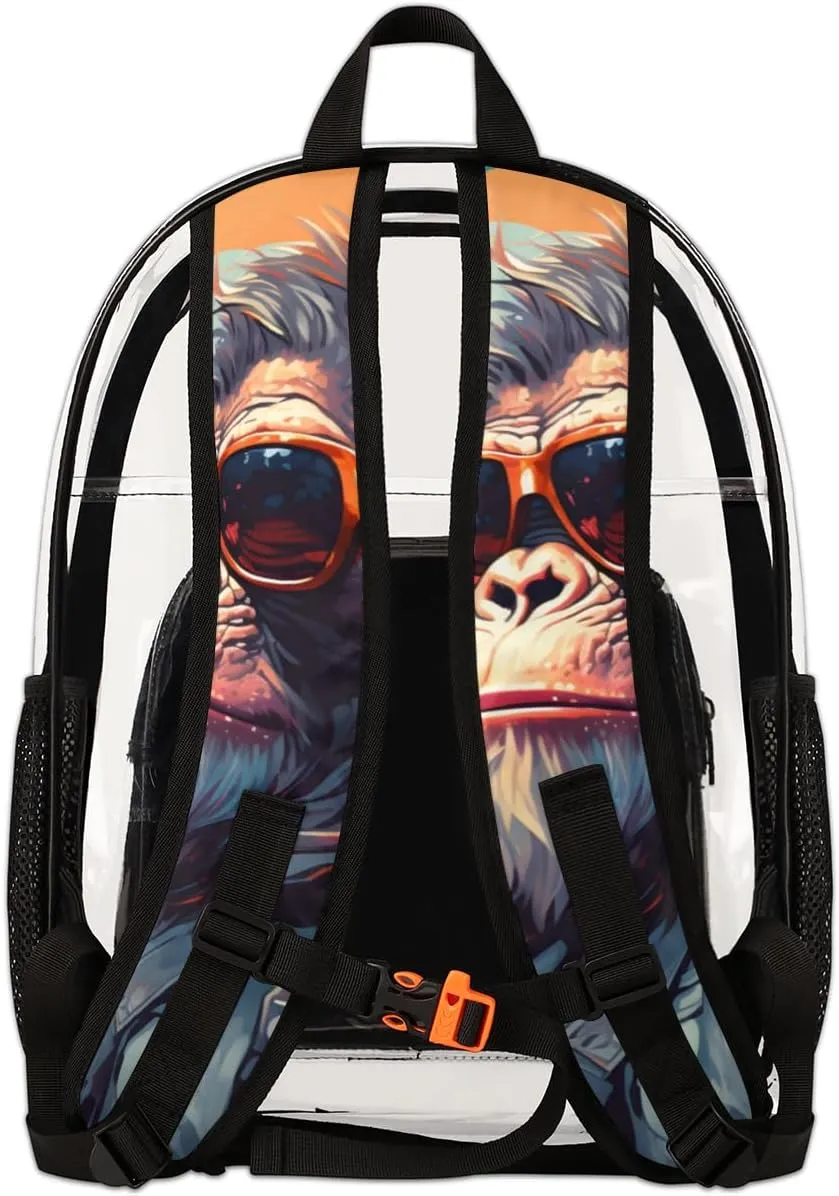 Monkey Gorilla Personalized Clear Backpack Custom Large Clear Backpack Heavy Duty PVC Transparent Backpack with Reinforced Strap