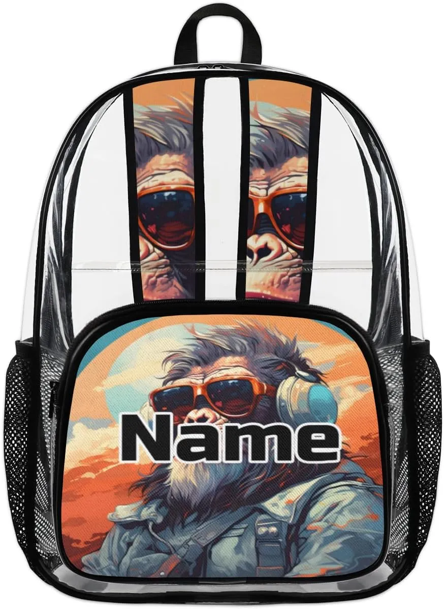 Monkey Gorilla Personalized Clear Backpack Custom Large Clear Backpack Heavy Duty PVC Transparent Backpack with Reinforced Strap
