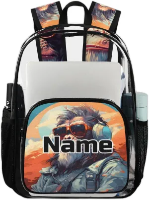 Monkey Gorilla Personalized Clear Backpack Custom Large Clear Backpack Heavy Duty PVC Transparent Backpack with Reinforced Strap
