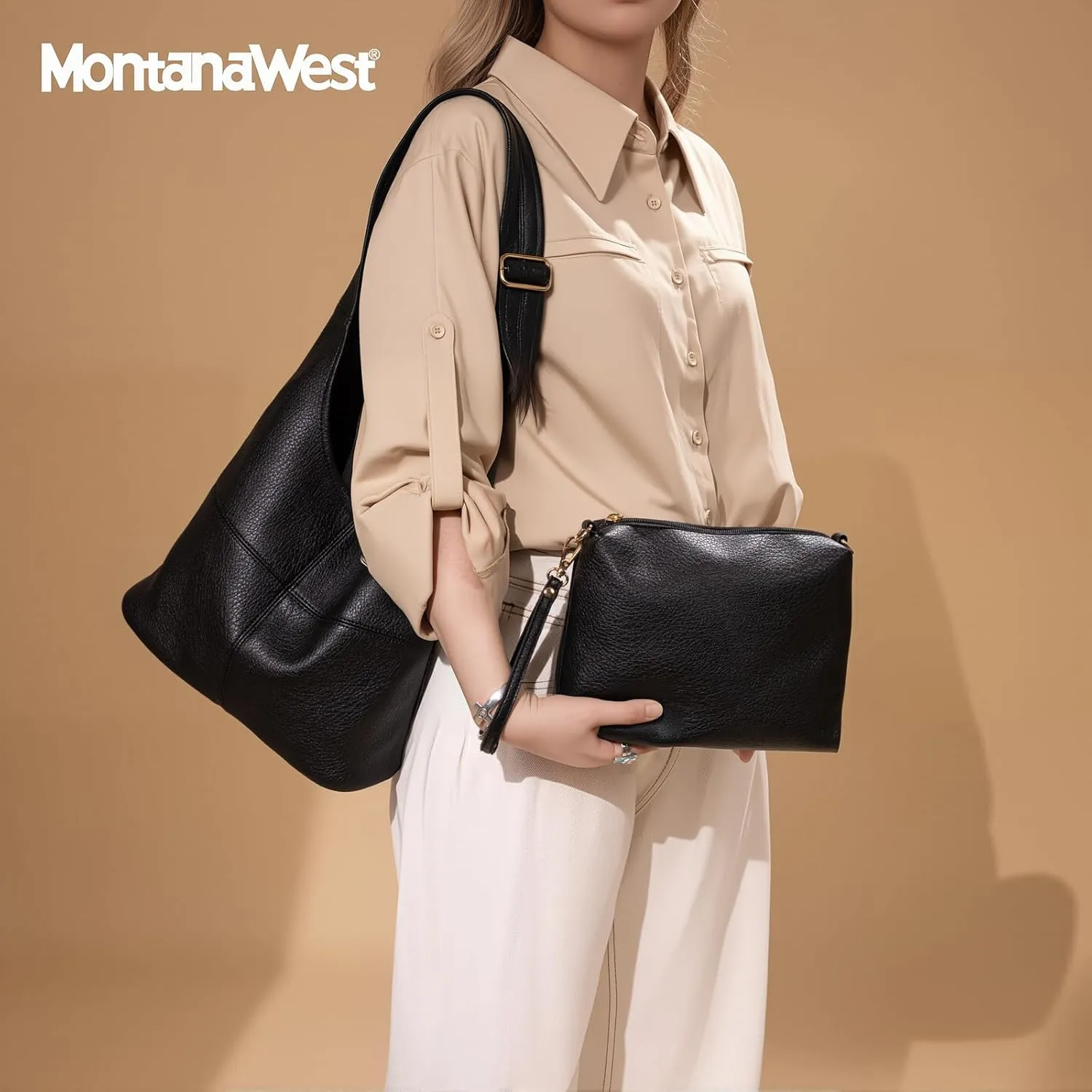 Montana West Hobo Bags Purse for Women Ultra Soft Foldable Shoulder Slouchy Handbags with Cosmetic bag
