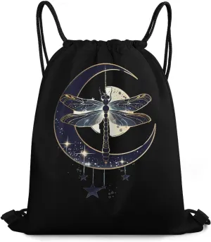 Moon Nature Insect Dragonfly Travel Drawstring Bag Waterproof String Backpack Gym Sackpack Sport Bag