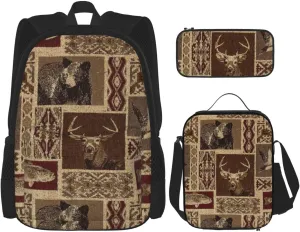 Moose Bear Deer Print Practicality Bag Casual Fashion Backpack Lunch Bag Pencil Case Camping Gear Bags