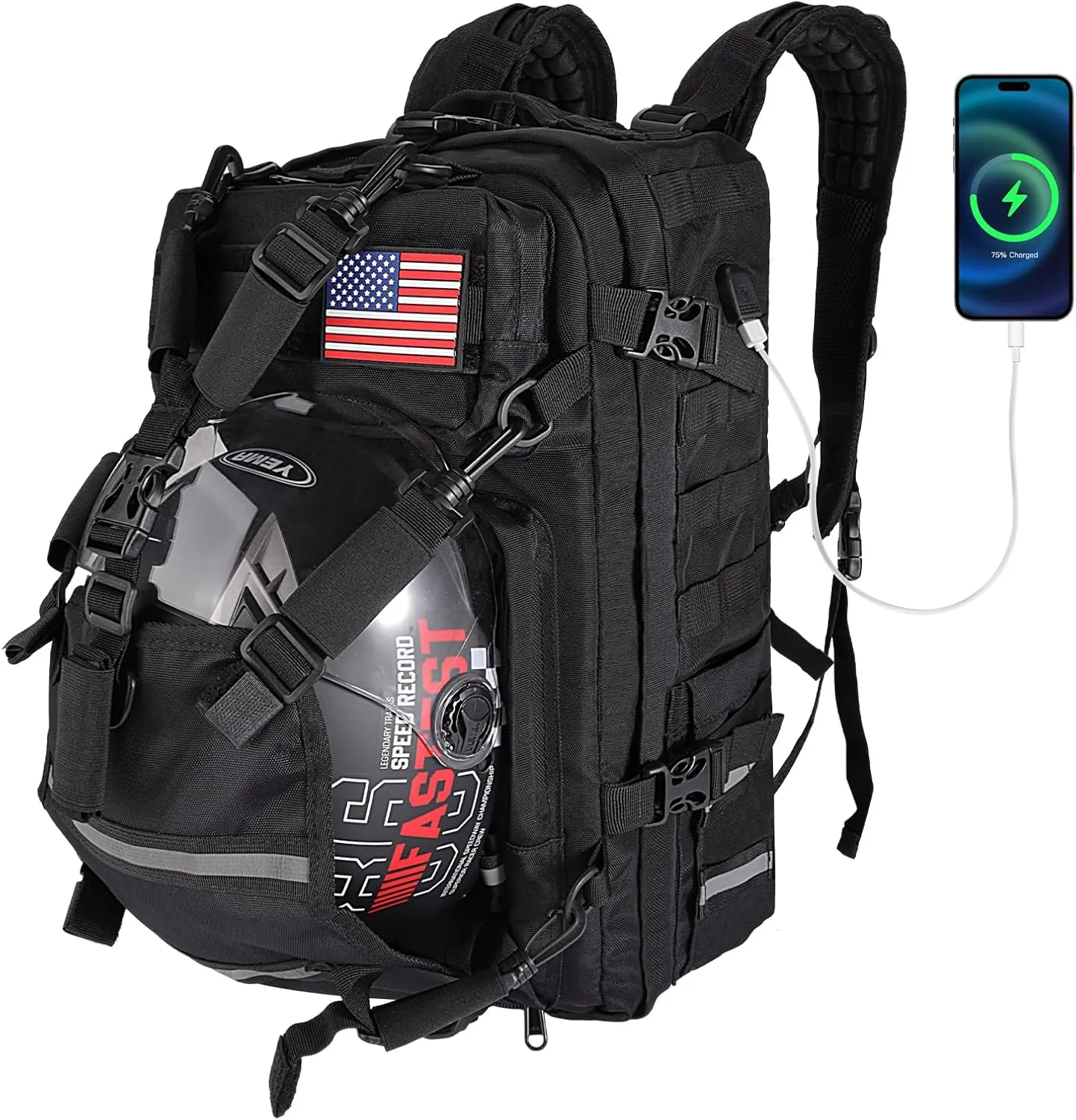 Motorcycle Helmet Backpack with USB-charge Port, Large Capacity Motorcycle Backpack Helmet Bag Waterproof Cycling Backpack Luggage Storage Bag for Sports Outdoor Activities