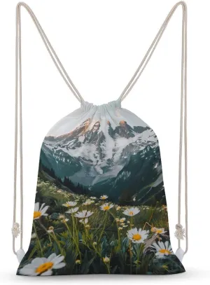 Mount Rainier National Park Drawstring Backpack Canvas Double Shoulder Bag String Bag Sports Gym Bag for Men Women 30x40cm