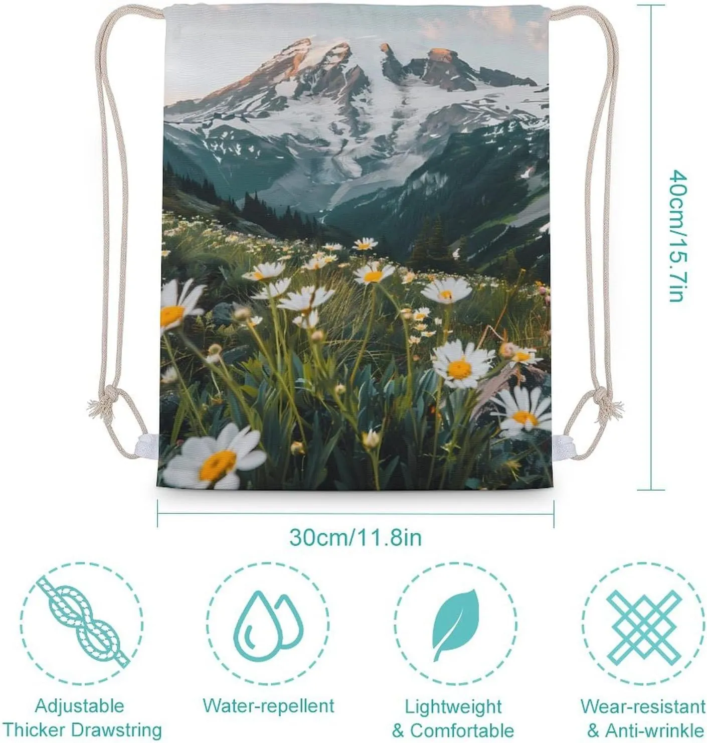 Mount Rainier National Park Drawstring Backpack Canvas Double Shoulder Bag String Bag Sports Gym Bag for Men Women 30x40cm