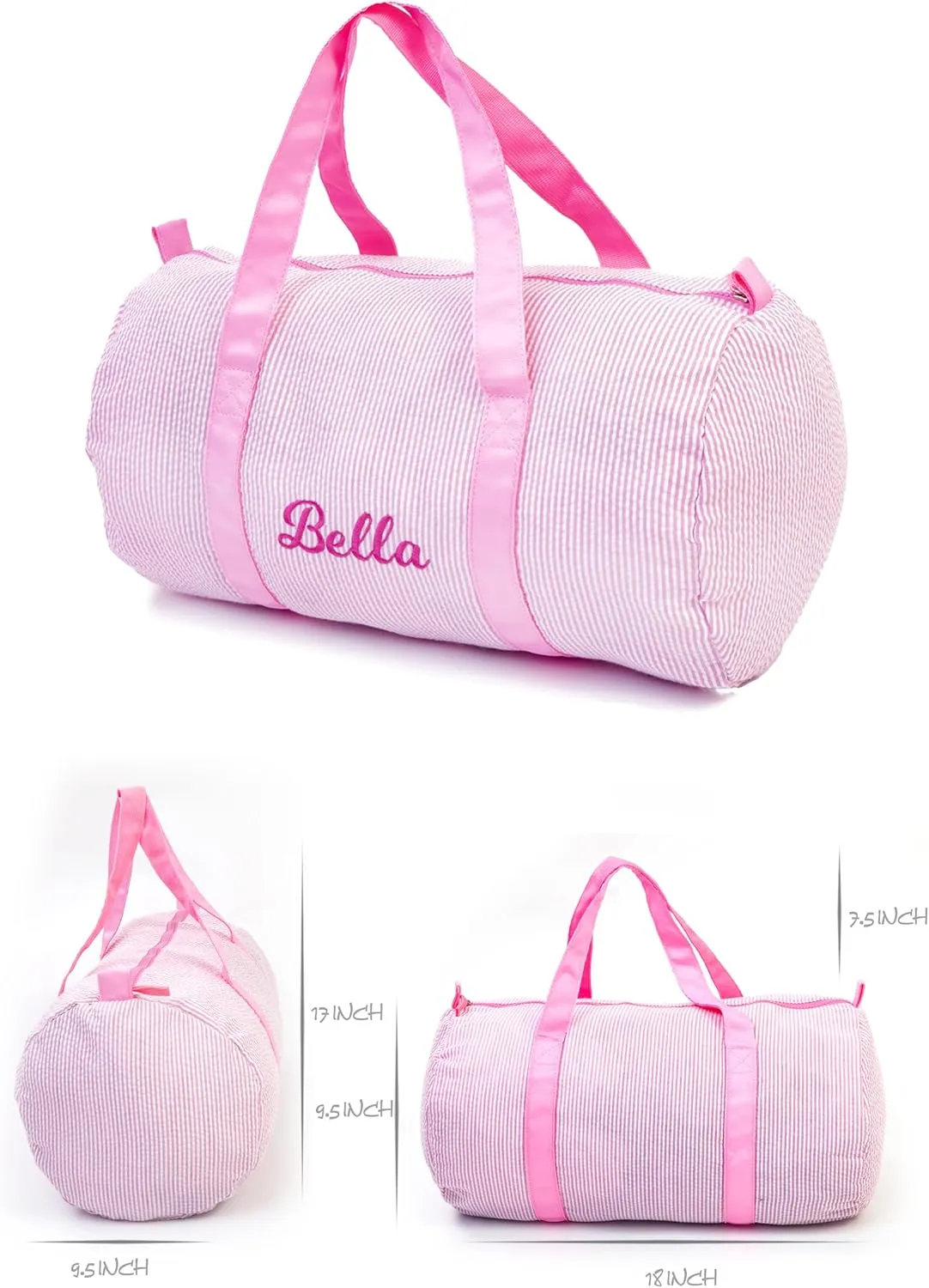 MT WORLD Kids' Backpacks and Travel Duffel Bags Set, Personalized Overnight Bags for Girls Boys with Embroidered Name, Seersucker Backpacks with Weekender Bag, Toddler Travel Bag