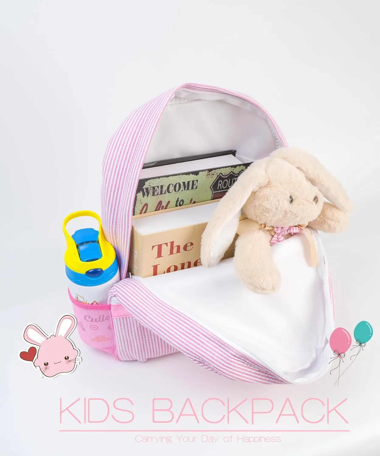 MT WORLD Kids' Backpacks and Travel Duffel Bags Set, Personalized Overnight Bags for Girls Boys with Embroidered Name, Seersucker Backpacks with Weekender Bag, Toddler Travel Bag