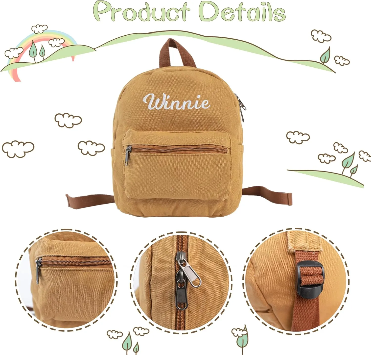 MT WORLD Personalized Mini Canvas Toddler Backpack - Custom Monogram Infant Vintage Backpack