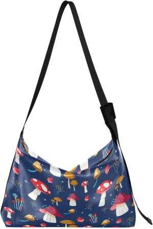 Mushroom Pattern Design Hobo Crossbody Bags for Women Leather Large Shoulder Bag Cross Body Trendy Womens Tote Bags Handbag for Travel Shopping