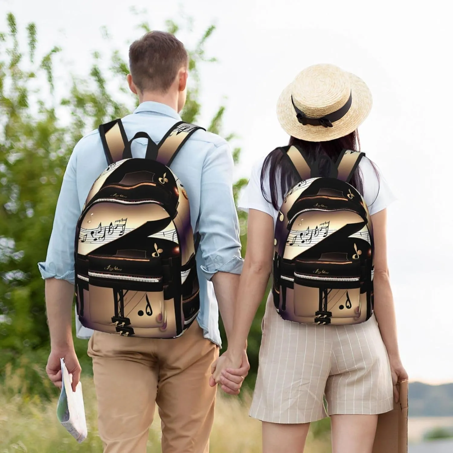 Music Note Piano Print Canvas Laptop Backpack Outdoor Casual Travel Bag Daypack Book Bag For Men Women
