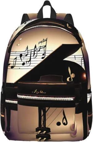 Music Note Piano Print Canvas Laptop Backpack Outdoor Casual Travel Bag Daypack Book Bag For Men Women