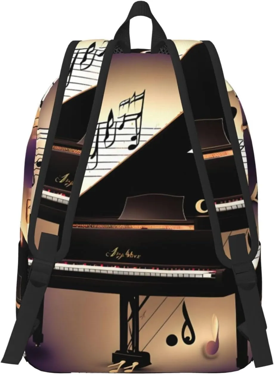 Music Note Piano Print Canvas Laptop Backpack Outdoor Casual Travel Bag Daypack Book Bag For Men Women