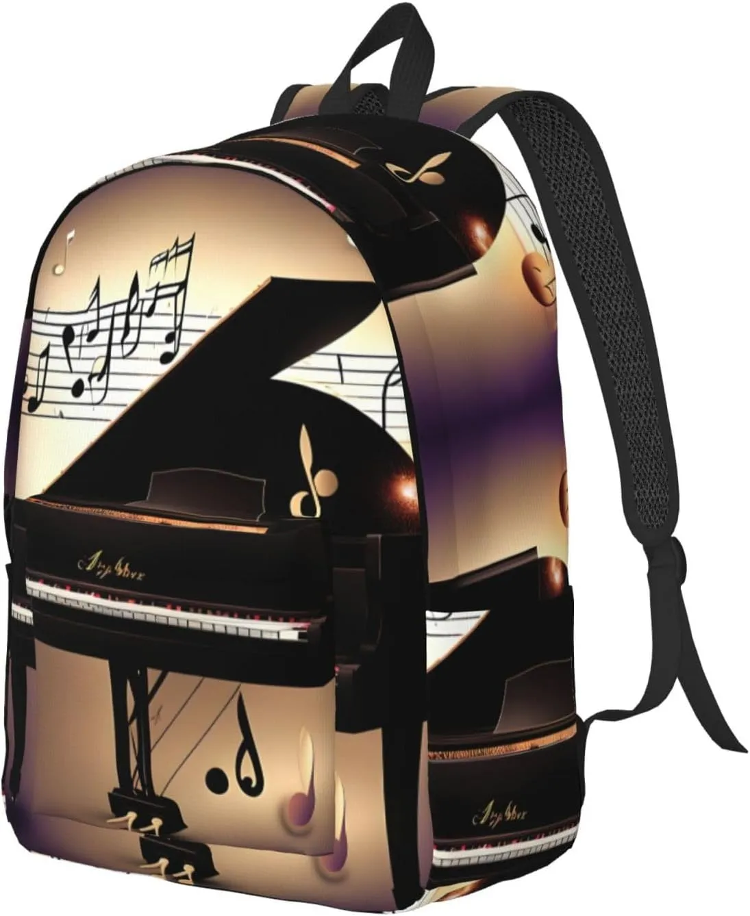 Music Note Piano Print Canvas Laptop Backpack Outdoor Casual Travel Bag Daypack Book Bag For Men Women