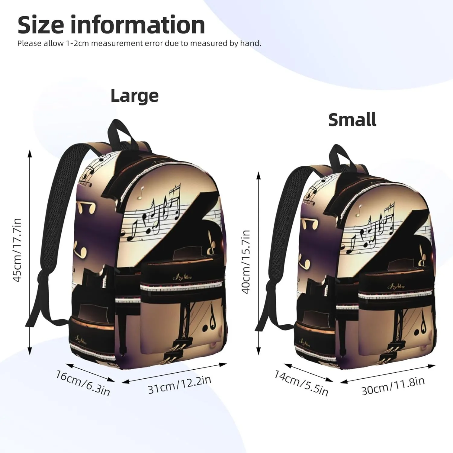 Music Note Piano Print Canvas Laptop Backpack Outdoor Casual Travel Bag Daypack Book Bag For Men Women