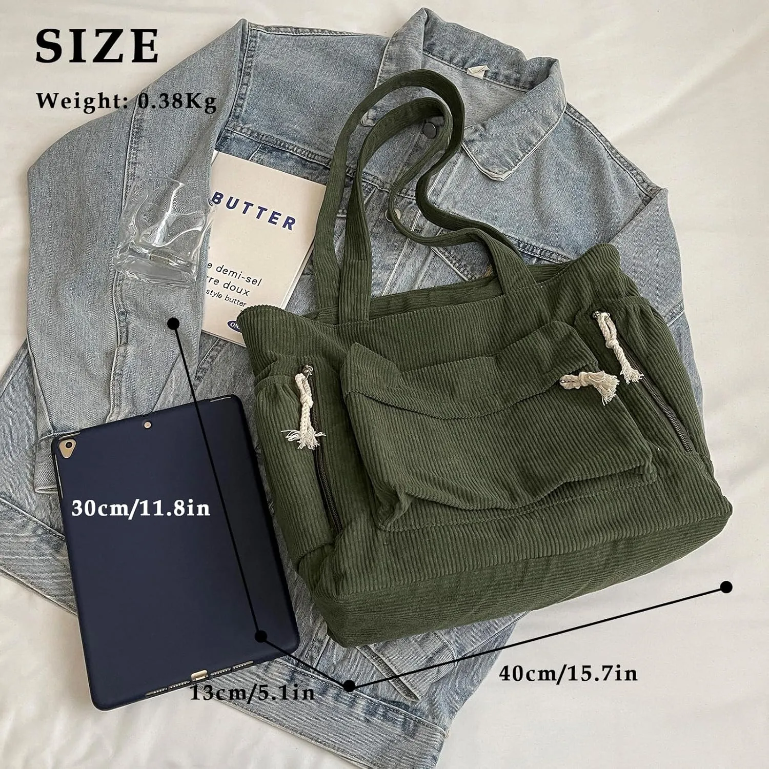 MYHOZEE Corduroy Crossbody Bags for Women Slouchy Hobo Bag Shoulder Bag Large Crescent Cross Body Bag Purses for Woman Zipper