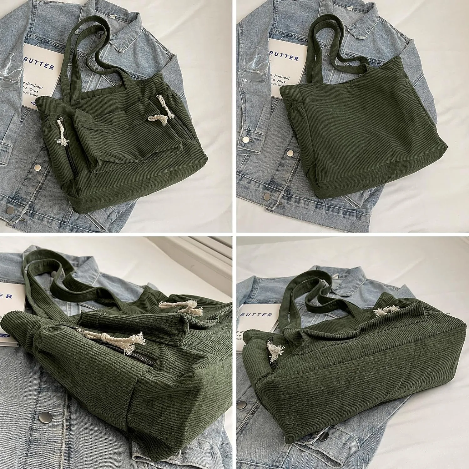MYHOZEE Corduroy Crossbody Bags for Women Slouchy Hobo Bag Shoulder Bag Large Crescent Cross Body Bag Purses for Woman Zipper