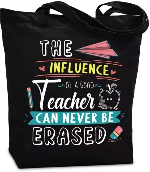NANOOER Teacher Appreciation Gifts, Best Teacher Gift Canvas Tote Bag Black with Inner Pocket for Women,Teacher Graduation Gifts Reusable Grocery Bag