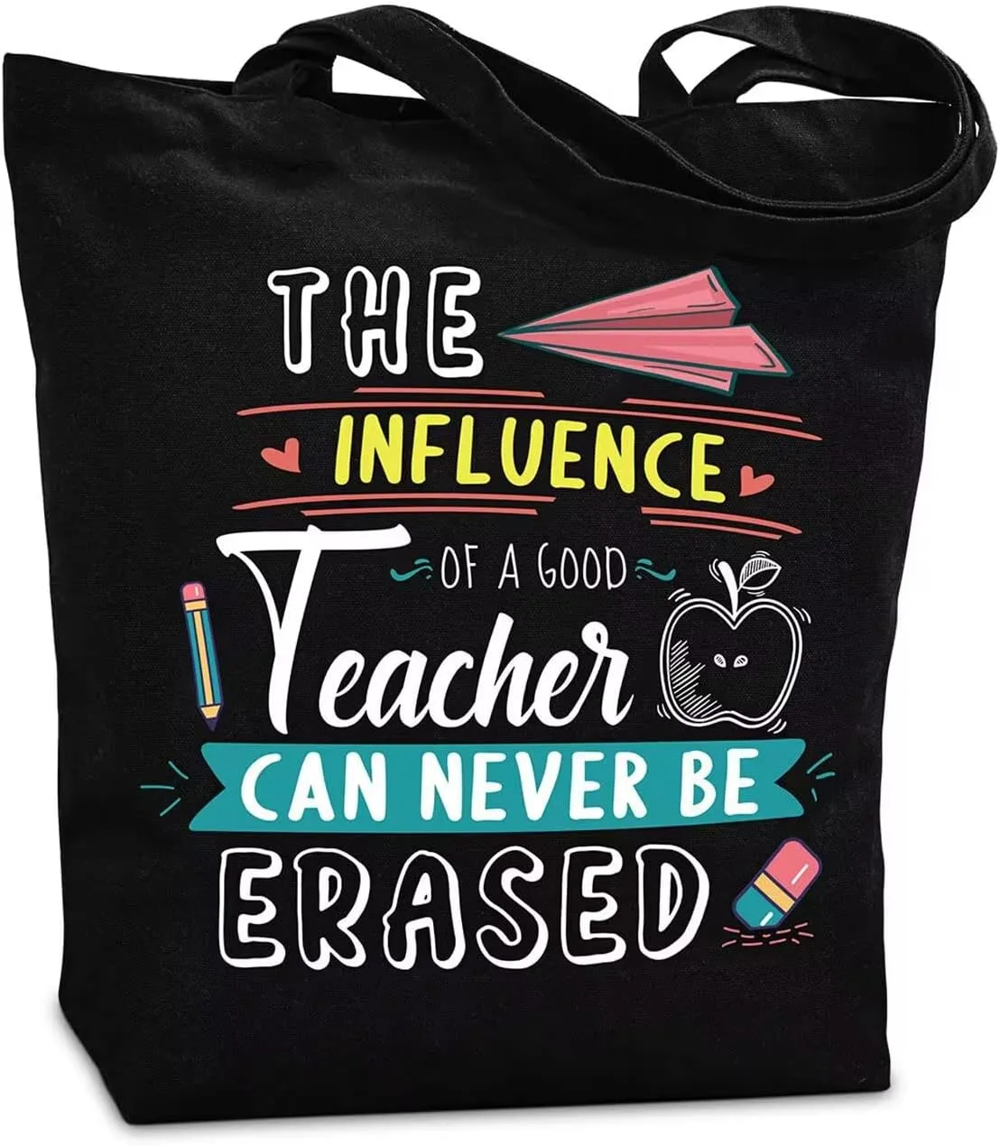 NANOOER Teacher Appreciation Gifts, Best Teacher Gift Canvas Tote Bag Black with Inner Pocket for Women,Teacher Graduation Gifts Reusable Grocery Bag
