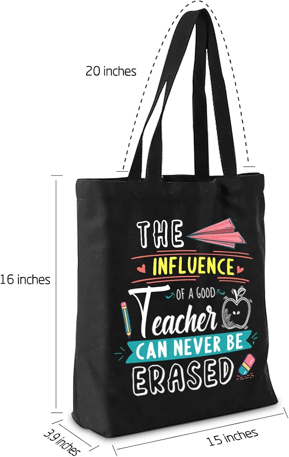NANOOER Teacher Appreciation Gifts, Best Teacher Gift Canvas Tote Bag Black with Inner Pocket for Women,Teacher Graduation Gifts Reusable Grocery Bag