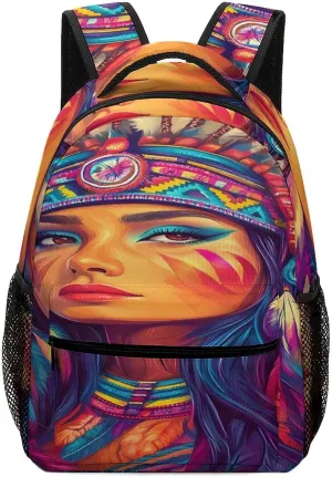 Native Am-erican Indian Woman Travel Backpack Laptop Backpack Computer Bag Lightweight Back Pack for Men And Women
