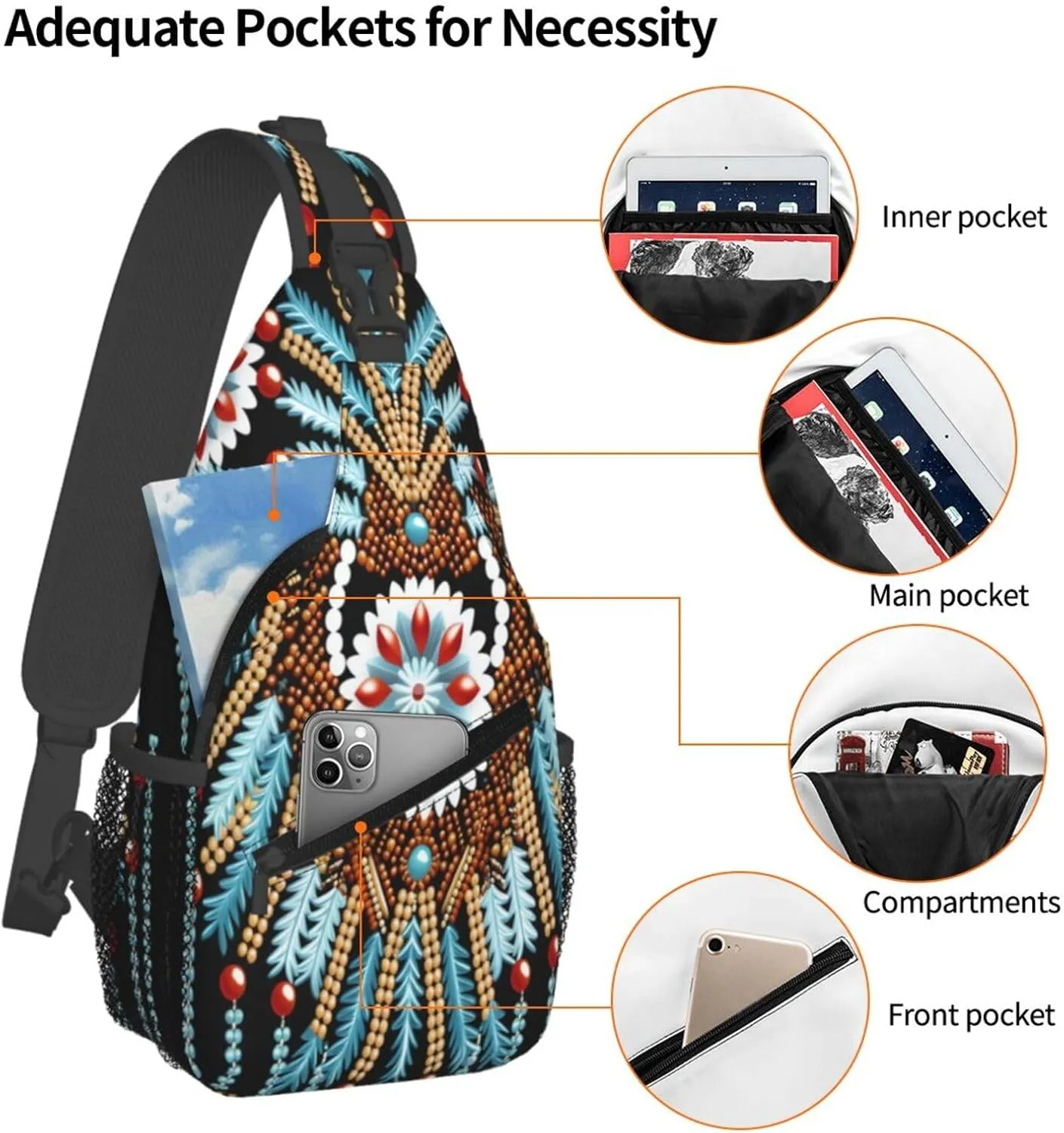 Native American Indian Sling Backpack Chest Bag Crossbody Shoulder Bag Gym Cycling Travel Hiking Daypack For Men Women