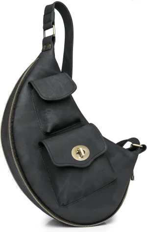 Nefelibata Small Sling Backpack Sling Bag for Women Men, Chest Bag Fanny Pack CrossBody Bags for Travel Hiking Running(Mysterious Black)