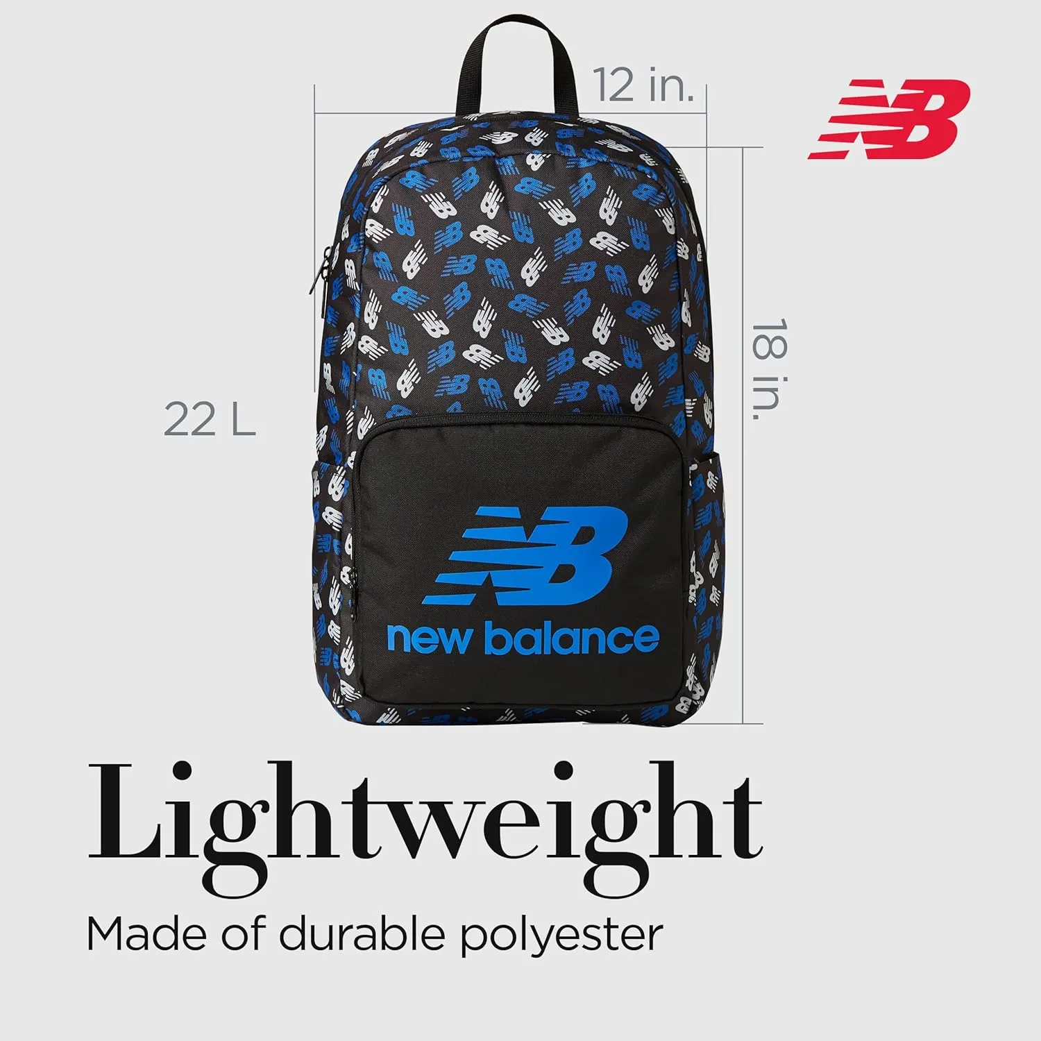 New Balance Backpack, Core Performance Daypack Small Hiking Bag, Black, Blue, One Size