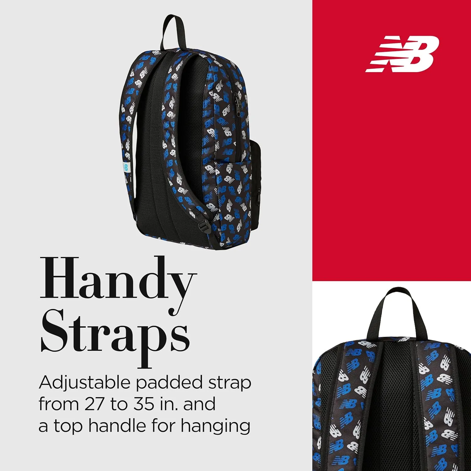 New Balance Backpack, Core Performance Daypack Small Hiking Bag, Black, Blue, One Size