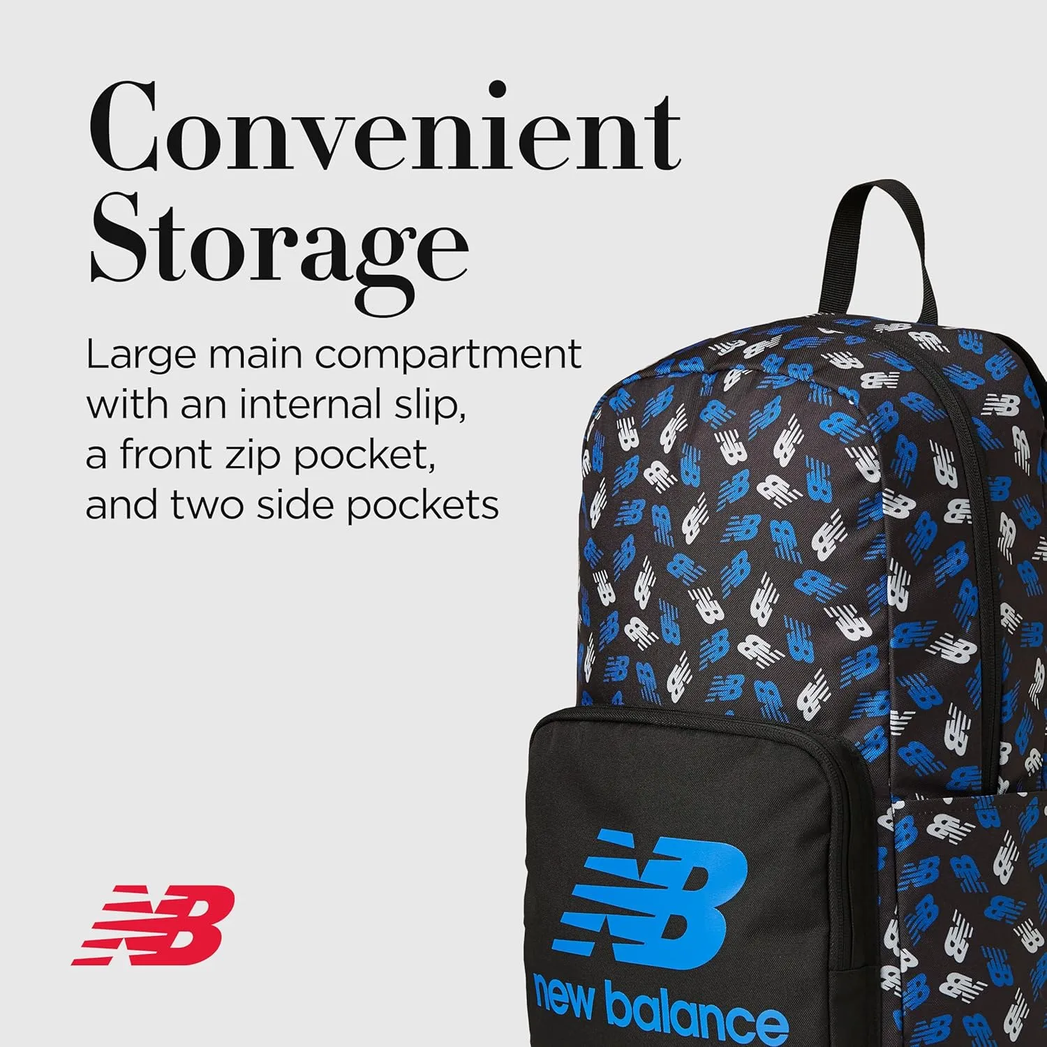 New Balance Backpack, Core Performance Daypack Small Hiking Bag, Black, Blue, One Size