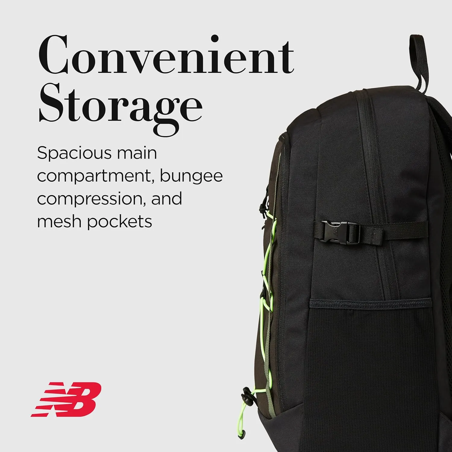 New Balance Laptop Backpack, Bungee Travel Bag for Men and Women, Green, One Size