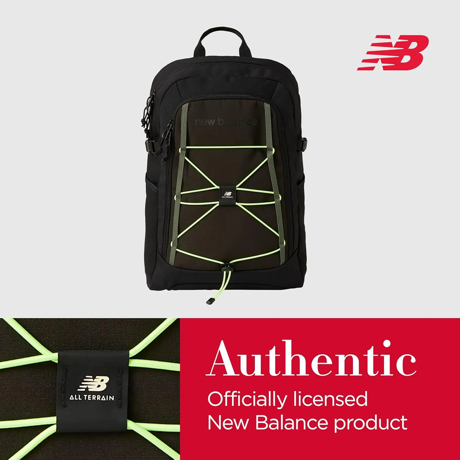 New Balance Laptop Backpack, Bungee Travel Bag for Men and Women, Green, One Size