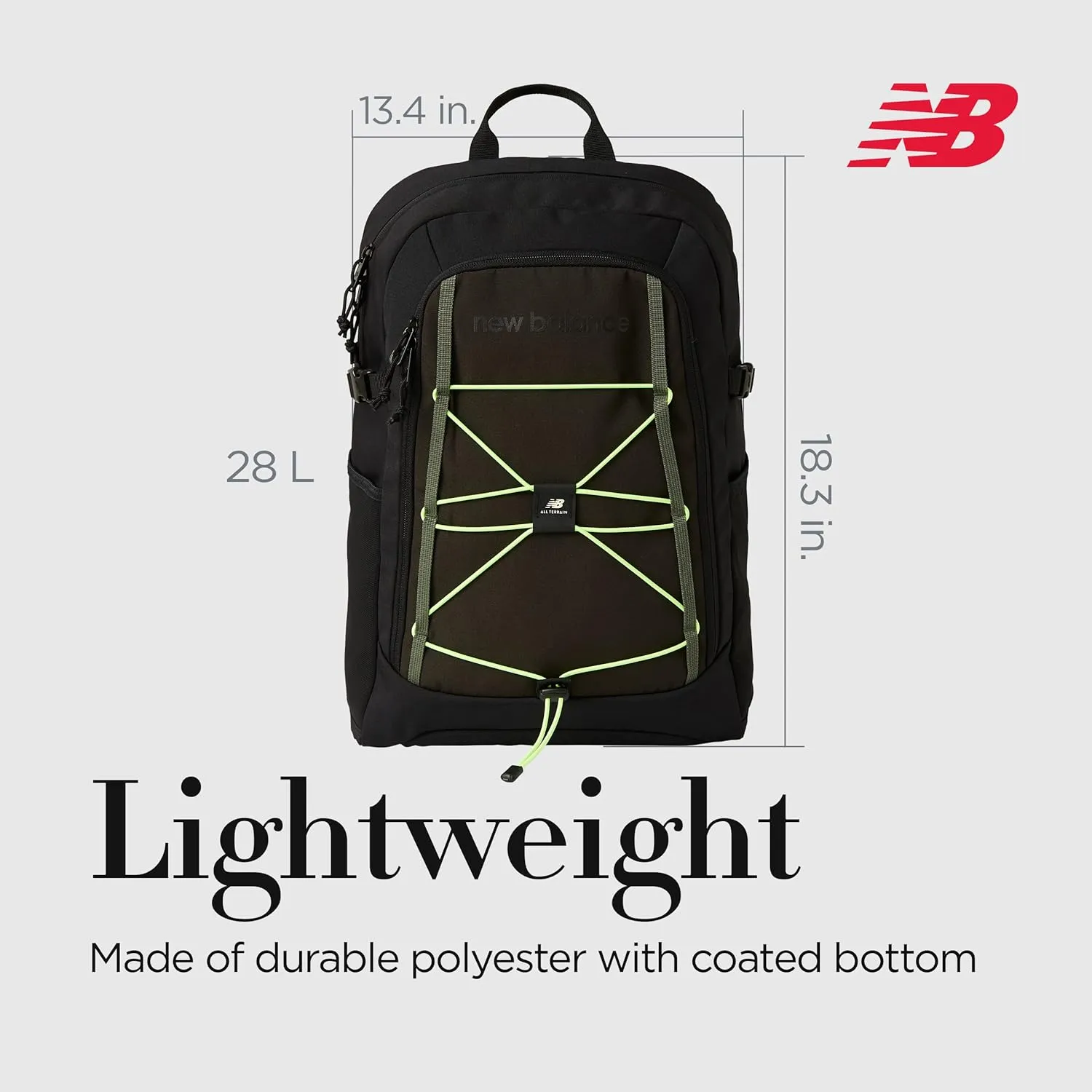 New Balance Laptop Backpack, Bungee Travel Bag for Men and Women, Green, One Size