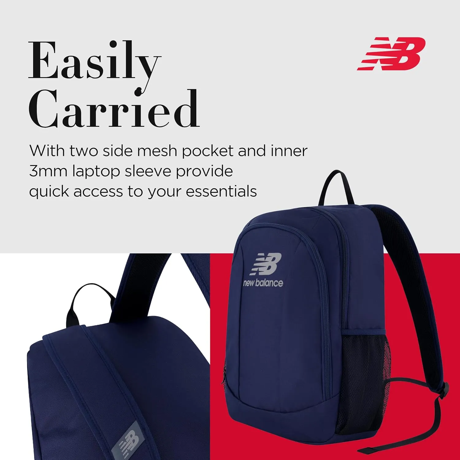 New Balance Laptop Backpack, Commuter Travel Bag for Men and Women, Navy, 19 Inch