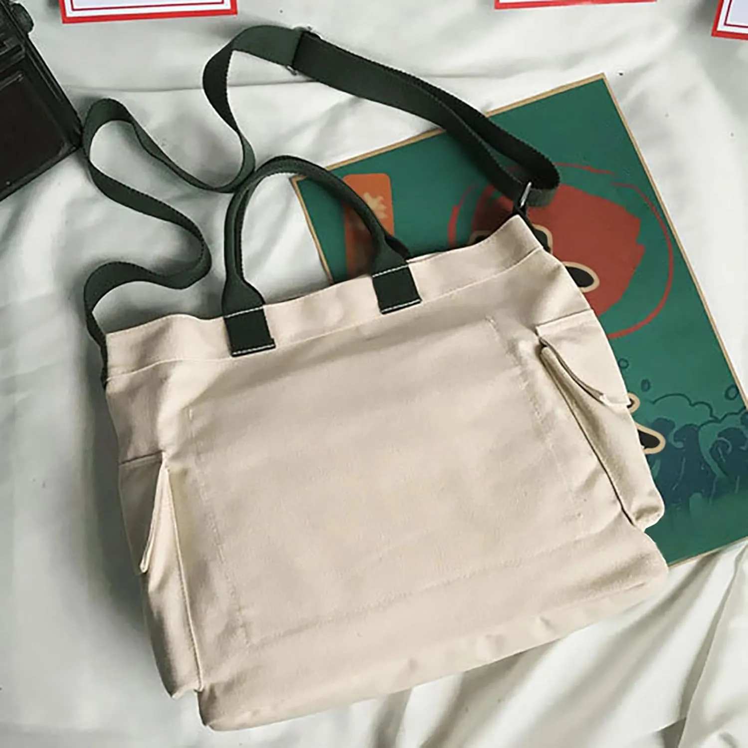 New Canvas Solid Color Simple Fashion One Shoulder Messenger Bag One Shoulder Bags (Green, One Size)