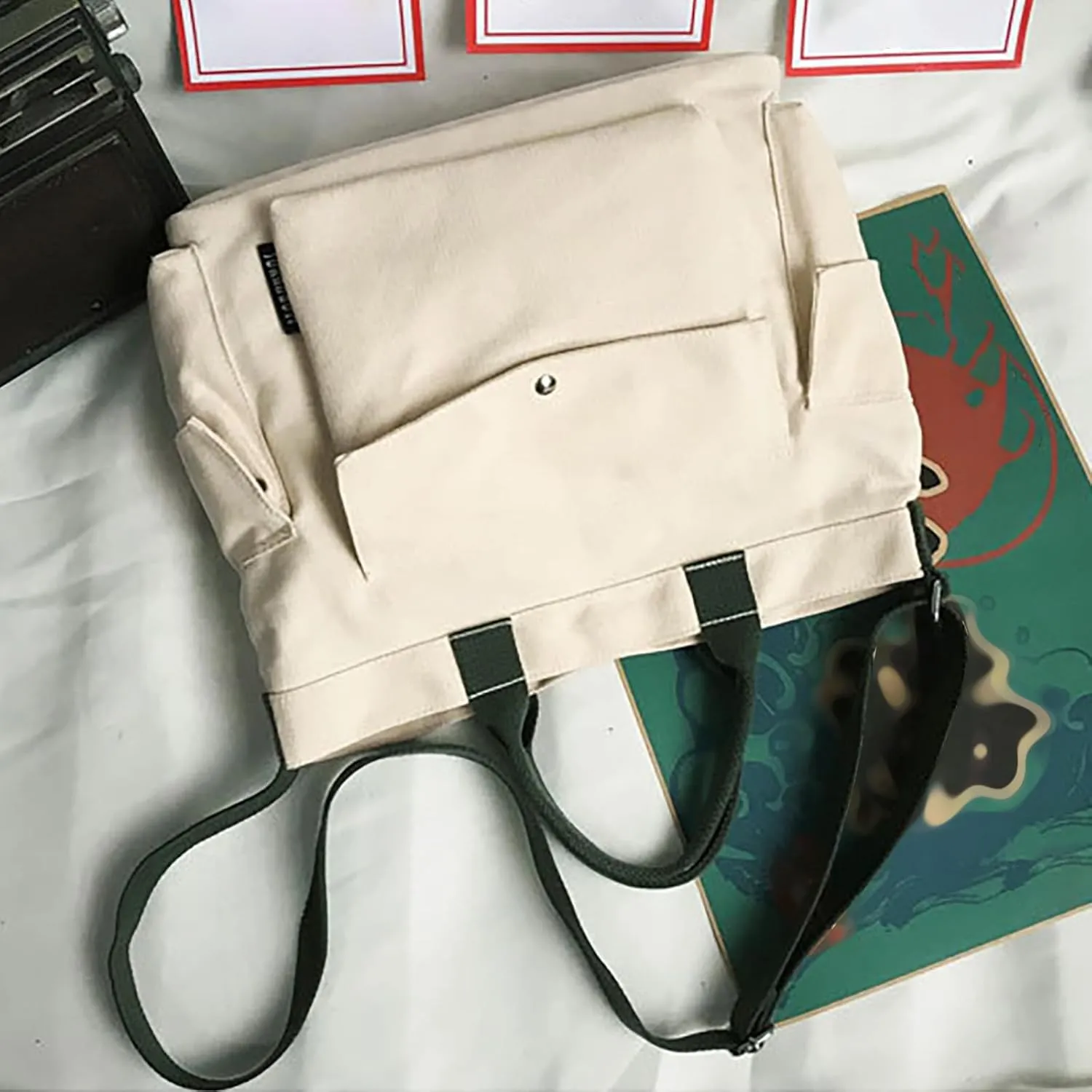 New Canvas Solid Color Simple Fashion One Shoulder Messenger Bag One Shoulder Bags (Green, One Size)